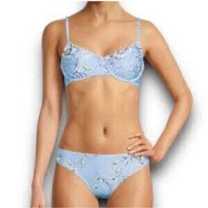 Social Angel Bikini 2 Piece Women Size Medium Blue Floral Black Swimsuit 048 NWT